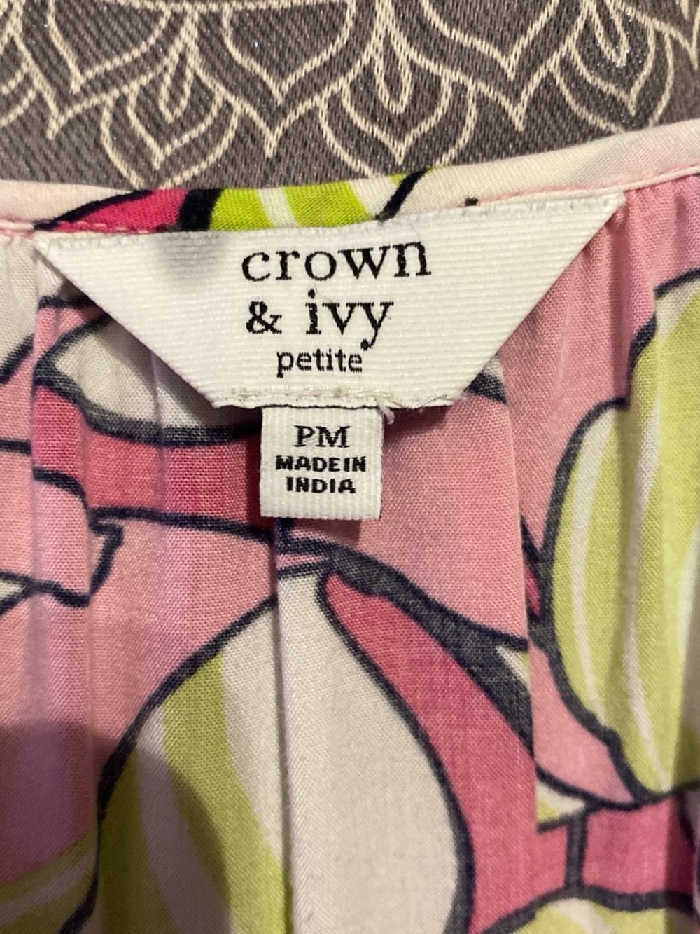 crown & ivy Petite Pink Floral Top with Lime and White Accents